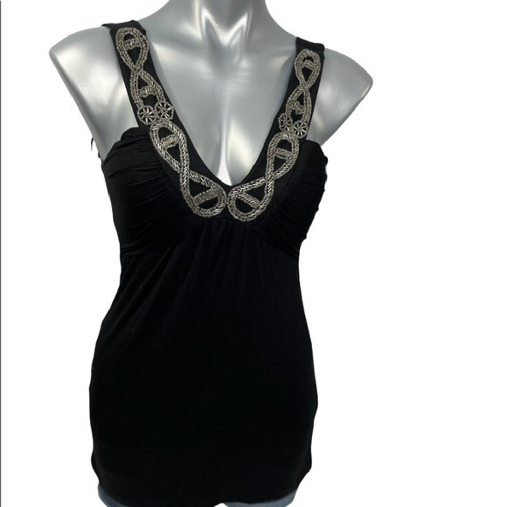 Cache black evening metallic sequined top
